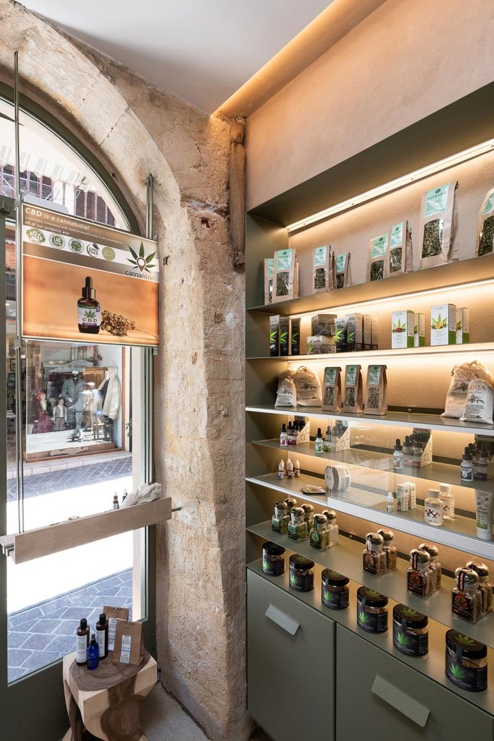 Store interior,selves with cannabis products